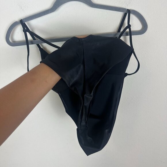 Yugen by Sandra Milano Black One Piece Swim Suit M Deep V Neck Strappy Back - Picture 6 of 7